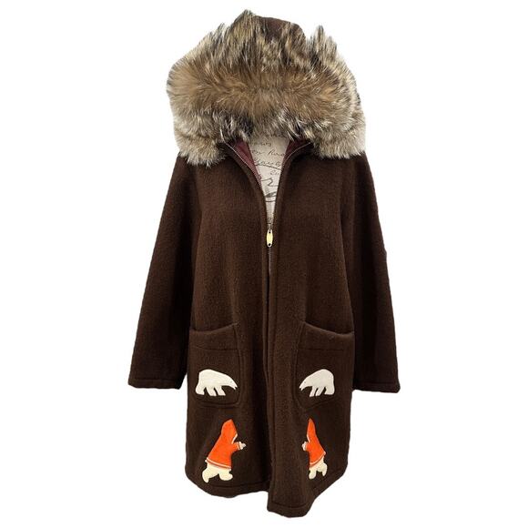 Vintage Inuvik Sewing Centre Wool Parka Canadian Arctic Fox Fur Coat - Picture 2 of 13